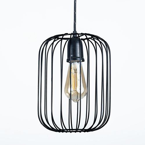 Colgante jaula de metal negro medidas 20x27cm con cable textil negro y cobre